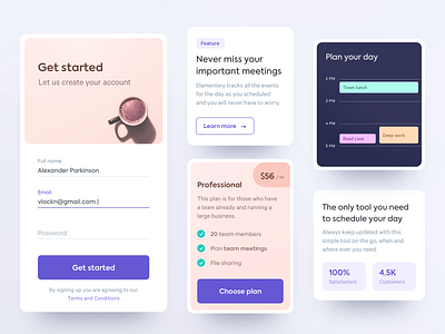 Landing Page Components app calendar component components feature get started landing page pricing sign up ui ux web widget