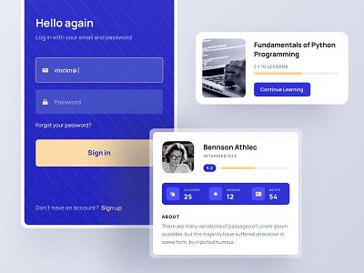 Learning App app card courses education learning login mobile profile ui ux