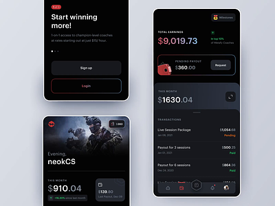 Wallet Page animation app coaching credit card esports game graph ios ios14 metafy mobile payment transactions ui ux wallet