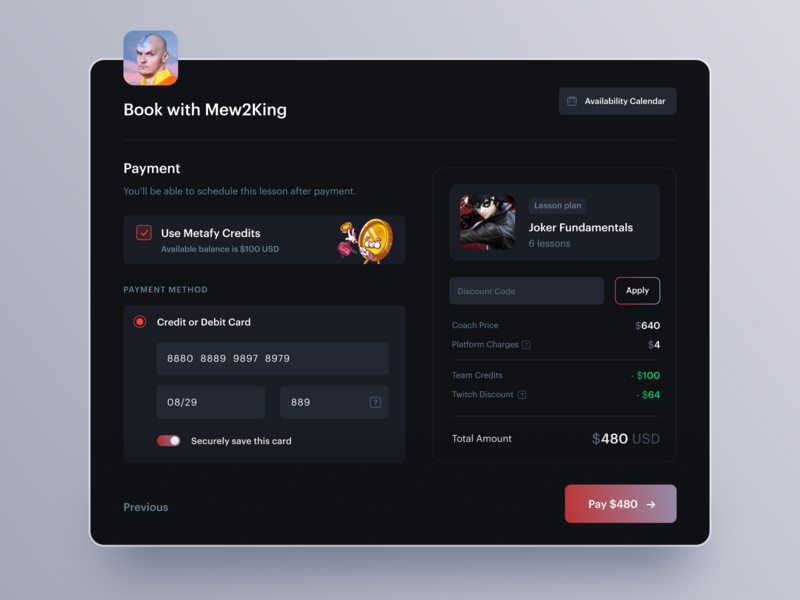 Checkout Modal booking checkout credit card esports metafy mobile modal payment ui ux
