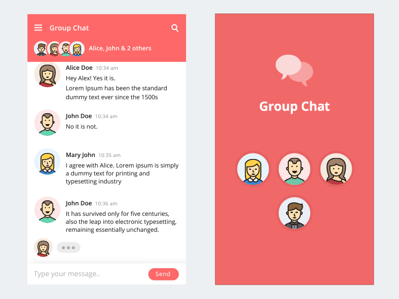 Chat Interactions animation app chat conversation design gif group illustration interaction messaging minimal typography ui ux vector vlockn