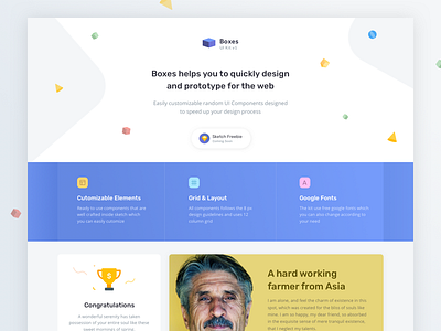 Boxes Landing Page app clean components design elements flat freebie icon logo minimal typography ui ux vector vlockn web website wip