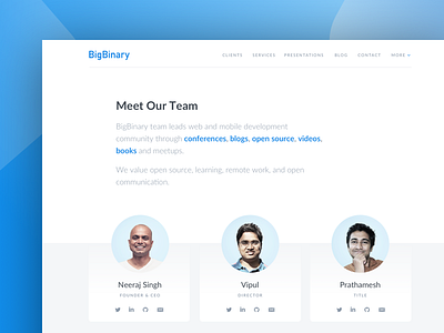 Our Team Page app applications design flat illustration minimal people ruby team typography ui ux vector vlockn web web development