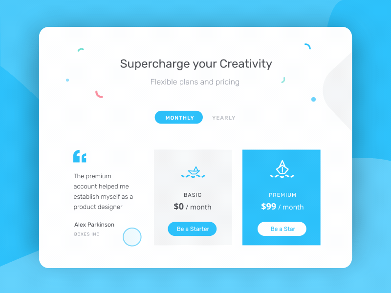 Pricing Card Interaction animation app art clean design icon illustration illustrator interaction minimal money pricing type typography ui ux vector vlockn web website