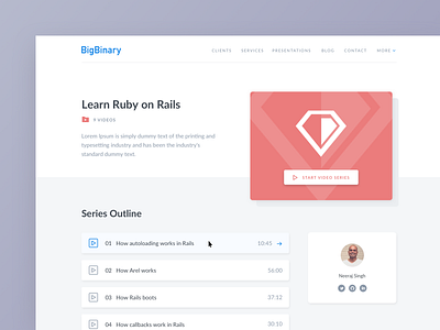 Videos - Series Outline bigbinary businesses chart clean cms code dashboard design graph illustration learning listing logo ruby statistics ui ux videos vlockn web app