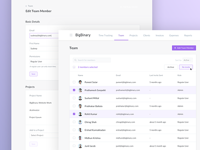 Team List - AceInvoice aceinvoice app bigbinary design edit flat icon illustration list logo page ruby team tracking typography ui ux vector web web development