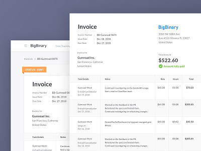 Invoices Design Improvements accounts aceinvoice amount app billing clients design invoices invoicing money paid time tracker typography ui users ux vector vlockn web web development