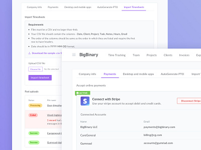 Payments and Import Timesheets