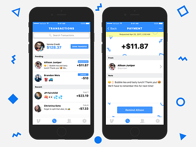 Venmo - Transaction Timeline ios iphone money party shapes payment pending receipt sketch venmo