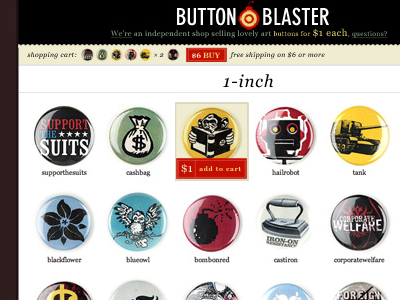 Button Blaster (2004) 2004 buttons cart designthrowback grid shopping