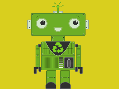 Greenbot green illustration kids recycle robot tshirt