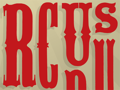 RCUS beige capitals collage red typography