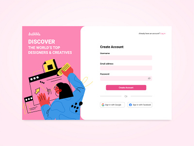 Dribbble: Create Account Page design challenge dribbble page redesign ui design ux design website