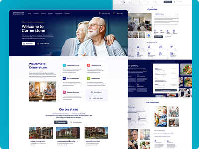 Cornerstone Retirement Community ana analytics blue branding clean community design elegant healthcare logo modern page premium retirement senior ui uiux web webdesign website