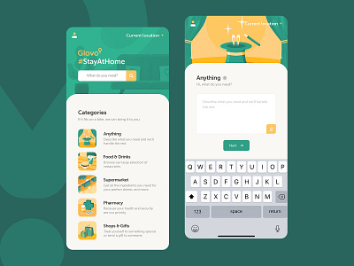 Glovo - App Landing Redesign anything categories delivery green illustration magic meals yellow