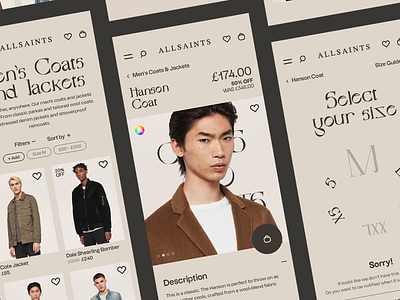 All Saints Redesign Concept e commerce mobile products select size serif