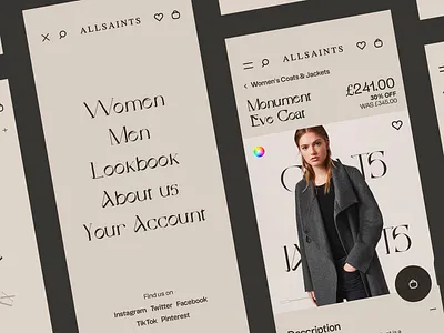 All Saints Redesign | Animations drag e commerce fashion menu mobile principle products serif swipe