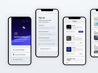 Science News | More Screens & Wireframes app app design application article assets library comments design system figma landing log in news post science search sign up wireframes
