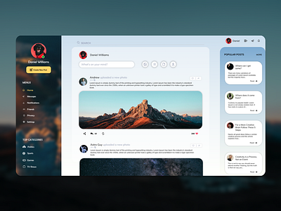 Social Media Web UI by Nitin Nair on Dribbble