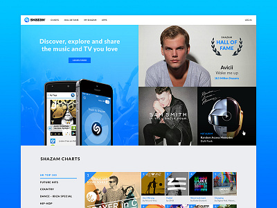 Shazam.com design bright debut homepage shazam ui website