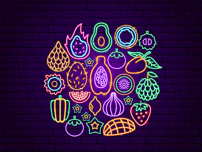 Tropical Fruit Neon design dragon fruit exotic fruit icon illustration nature neon papaya tropical vector vegan