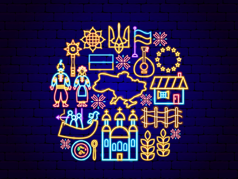 Ukraine Neon country europe european glow illustration national neon ukraine ukrainian vector war украина