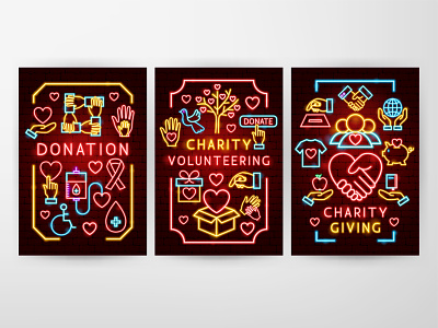 Donation Neon charing charity donate donation foundation heart help illustration neon poster vector volunteer