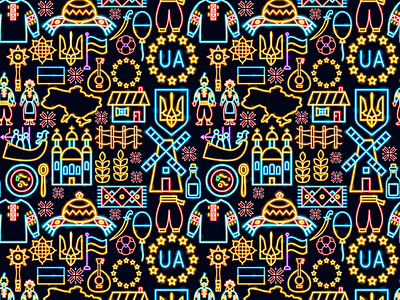 Ukraine Neon Seamless Pattern
