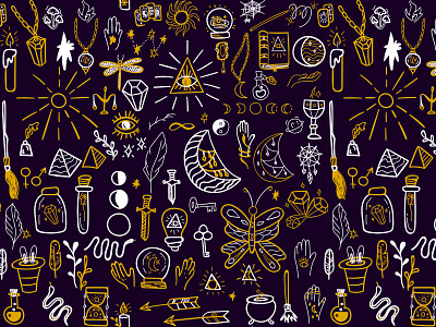 Magic Witchcraft Doodle Pattern astrology background doodle halloween illustration magic magical mystic pattern seamless sketch taro vector witch witchcraft