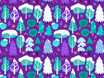 Cartoon Winter Trees Seamless Pattern