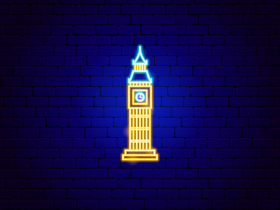 Big Ben Neon architecture big ben building clock design england english europe great britain icon illustration line london neon outline tower uk united kingdom vector