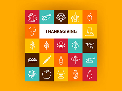Thanksgiving Day Line Art Icons