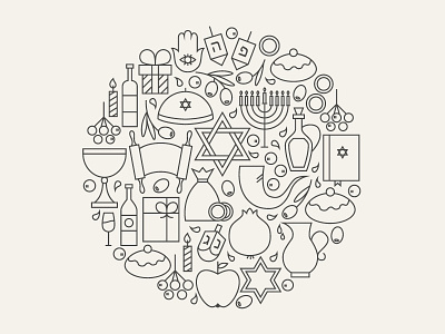 Happy Hanukkah Line Art Concept