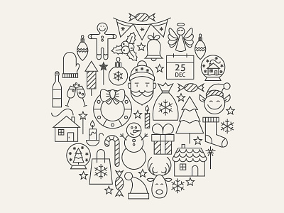 Merry Christmas Line Art Concept christmas deer line merry new year outline santa set snowflake snowman vector winter