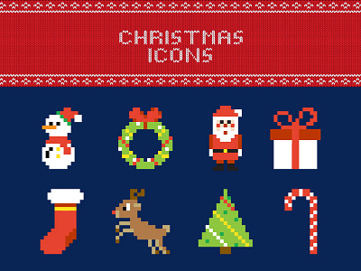 FREE Pixel Christmas Vector Icons christmas free freebie holiday icon illustration merry christmas pixel art santa snow vector winter