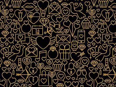 Valentine`s Day Gold Black Line Art Seamless Pattern background gold line art love pattern seamless texture tile valentine valentine`s day vector wedding