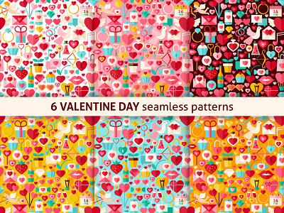 Valentine`s Day Flat Seamless Patterns background heart holiday love pattern romance seamless texture tile valentine vector wedding