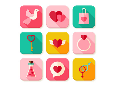 Happy Valentine's Day Flat App Icons app application gender sign heart icon love ring save the date valentine valentine day vector wedding