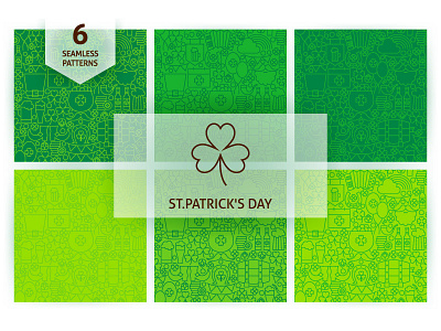 Saint Patrick Day Line Seamless Patterns icon pattern irish leprechaun luck pattern saint patrick seamless shamrock st patricks day three leaf tile vector