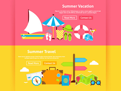 Summer Travel Flat Web Banners compass holiday luggage navigation resort sea ship summertime tourism travel trip web