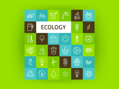 Ecology Line Art Icons eco ecology environment green energy icon industrial line nature power recycling tree vector
