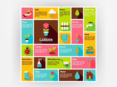 Garden Flat Infographics flat flower garden gardening infographic nature plant poster rake spring vector water