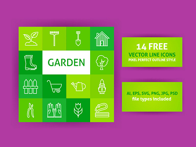 14 FREE Garden Line Art Icons free freebie garden icon line nature outdoor outline psd spring tools vector