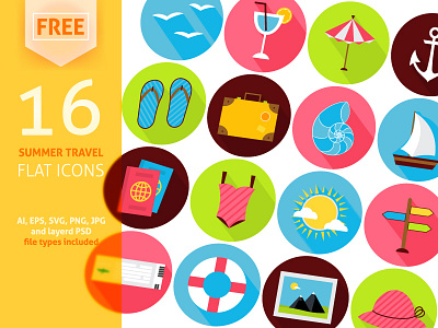 FREE Summer Travel Vector Flat Icons anchor briefcase flat free freebie icon sea summer summertime travel vector voyage