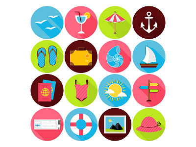 Summer Travel Vector Flat Icons anchor flat icon luggage sea summer summertime swimwear travel vector