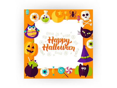 Happy Halloween Postcard bat calligraphy greeting halloween happy halloween lettering pumpkin scary treat trick trick or treat vector