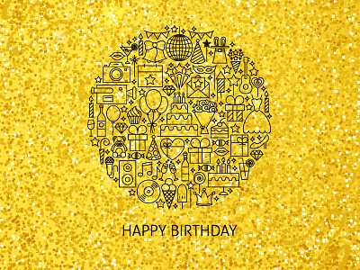 Happy Birthday Line Art Concept birthday celebration gold happy happy birthday icon line line art outline party present vector