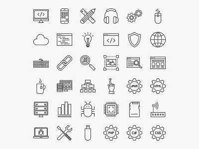 Line Programming Icons Set code coding computer development icon laptop line outline programming technology vector website