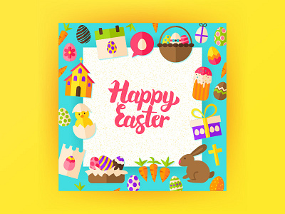 Happy Easter Postcard bunny easter easter cake egg flat greeting happy holiday illustration seasonal spring vector