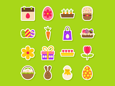 Easter Stickers badge easter egg flat greeting happy holiday illustration rabbit spring sticker vector